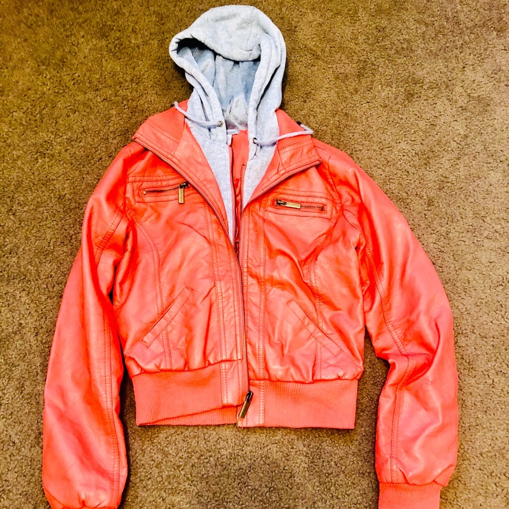 Pink leather jacket hoodie duo
